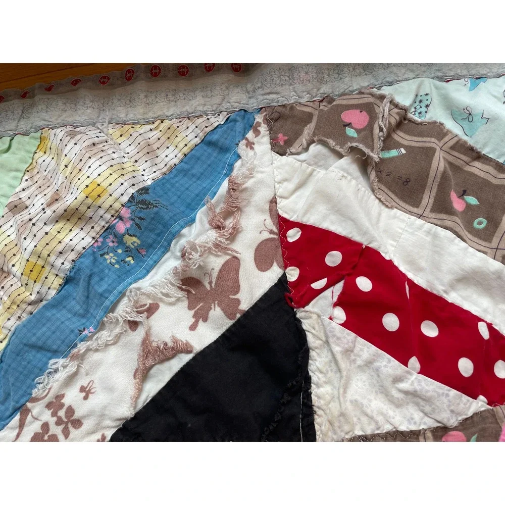 Vintage Handmade Crazy Quilt Multi-Color Patchwork Folk Art Cutter Quilt 74x66